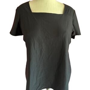 Womens Top Size Large Black Square Neck Professional Business Casual Soft Goth